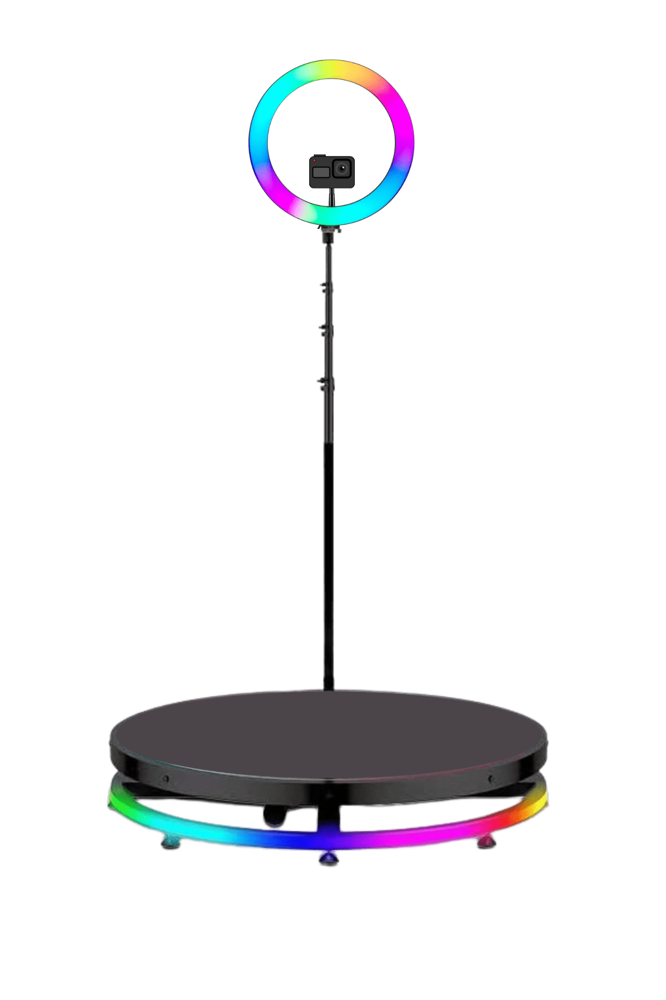 Plateforme rotative de photobooth 360 avec anneau lumineux LED et caméra embarquée